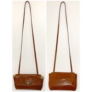 Vintage Furla Ostrich Brown Leather Crossbody Bag